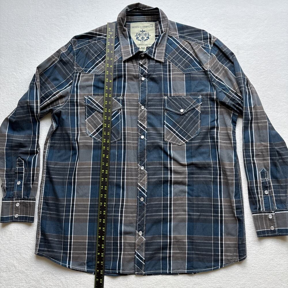 Supply Company USA Men XXL Long Sleeve Western Plaid Pearl Snap Rodeo Stitching - Picture 12 of 14